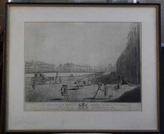 Pollard and Jukes after Dayes View of Bloomsbury Square, 1787, overall 16 x 21in.